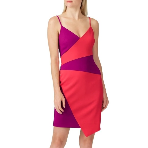 Nicole Miller - Color Block Asymmetrical Dress Pink & Purple Size 6 - Picture 1 of 15